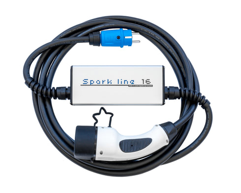SPARK Line 16 — Schuko / CEE til type 2 — justerbar ladekabel 6/10/13/16A — 1-fas — 3,6 kW
