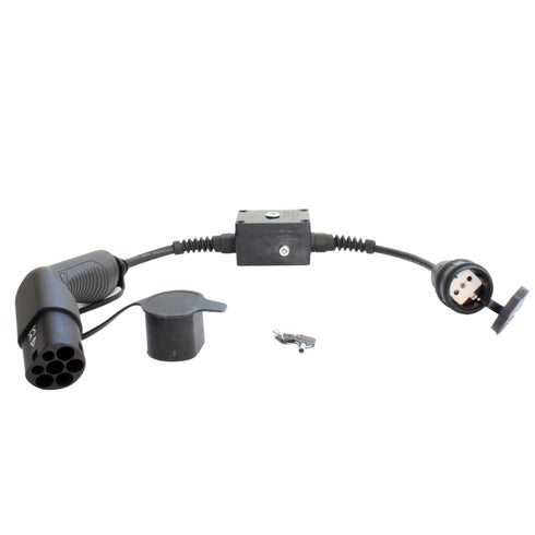 Type 2 til schuko (vanlig stikkontakt) adapter m/ nøkkelbryter — 16A/1-fas