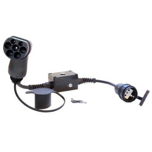 Type 2 til schuko (vanlig stikkontakt) adapter m/ nøkkelbryter — 16A/1-fas